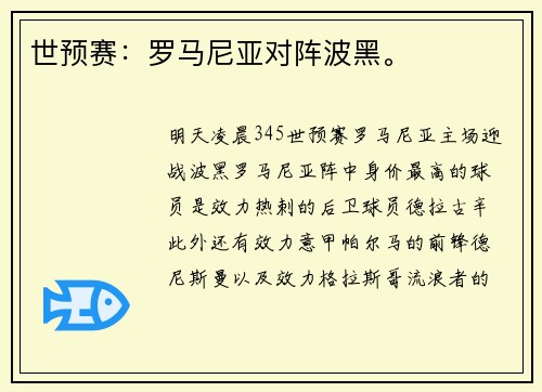 世预赛：罗马尼亚对阵波黑。