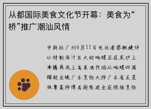 从都国际美食文化节开幕：美食为“桥”推广潮汕风情