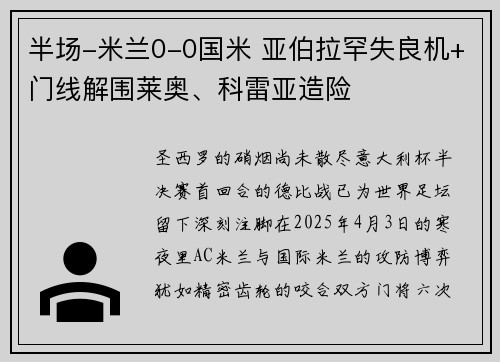 半场-米兰0-0国米 亚伯拉罕失良机+门线解围莱奥、科雷亚造险